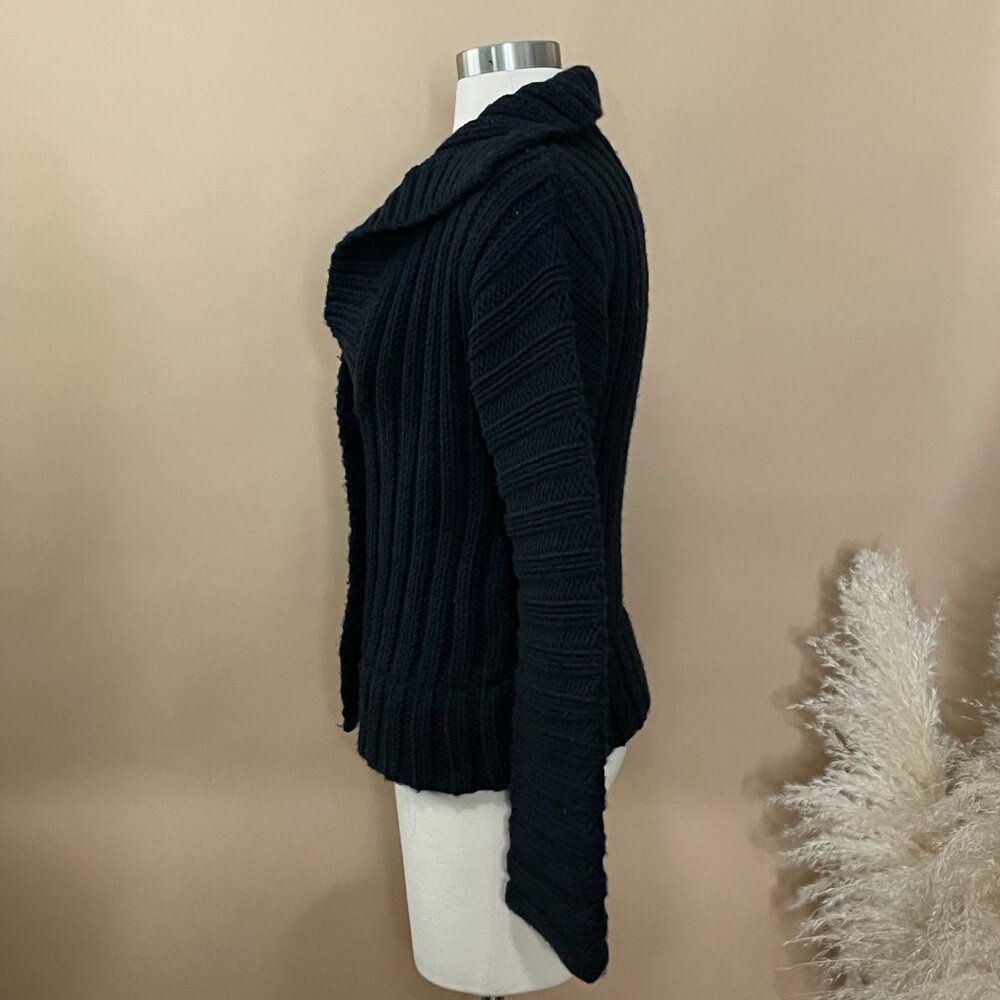 BEBE Sweater Womens XS Black Cardigan Thick Knit Button Front Collared - Picture 2 of 7